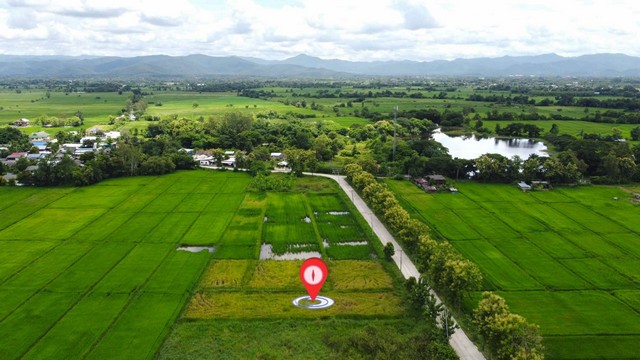 ที่ดินสันกำแพงวิวทุ่งนาติดถนนคอนกรีตสาธารณะใกล้เทศบาลแม่ปูคาเพียง 350 เมตร
